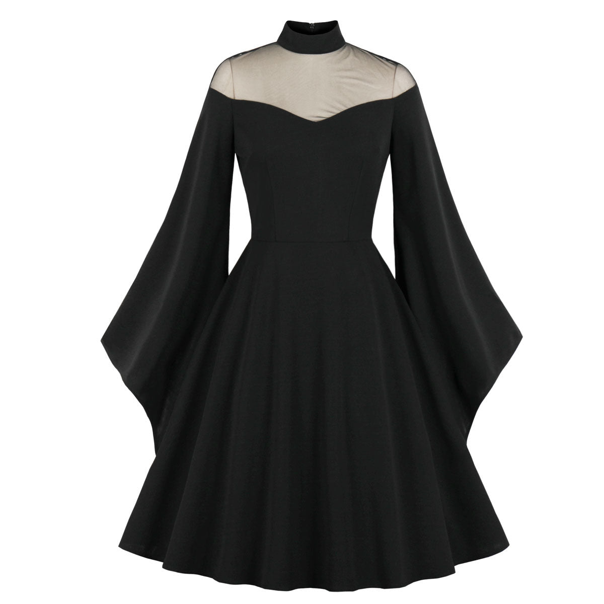 Black Queen Bell Sleeve Vintage Dress