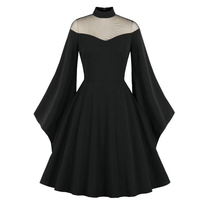 Black Queen Bell Sleeve Vintage Dress