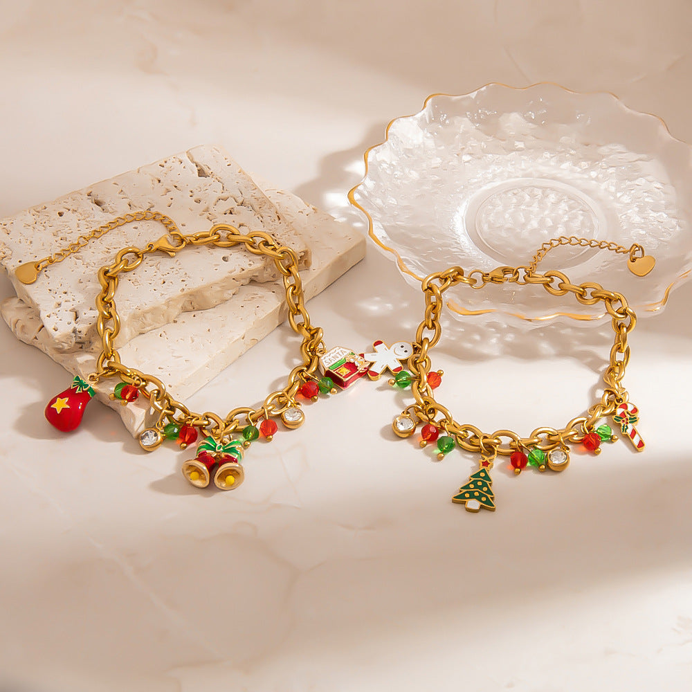 Premium Christmas Bell Bracelet with Tree and Glove Charms