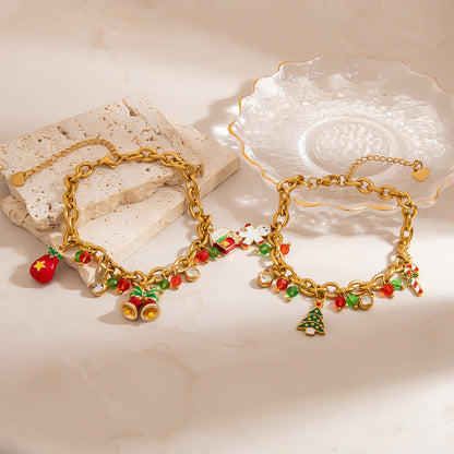 Premium Christmas Bell Bracelet with Tree and Glove Charms