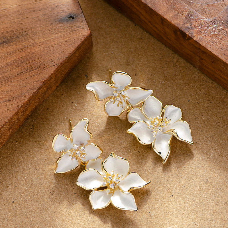French Floral Drop Earrings With Rhinestones