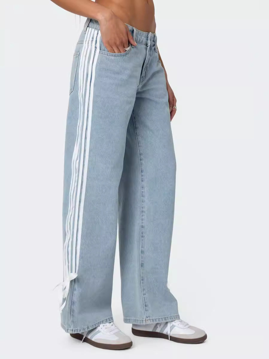 Trendy Loose-Fitting Wide Leg Women's Denim Pants