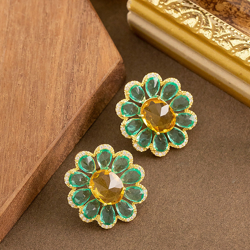 Daisy Flower Zircon Stud Earrings Exquisite Floral Design