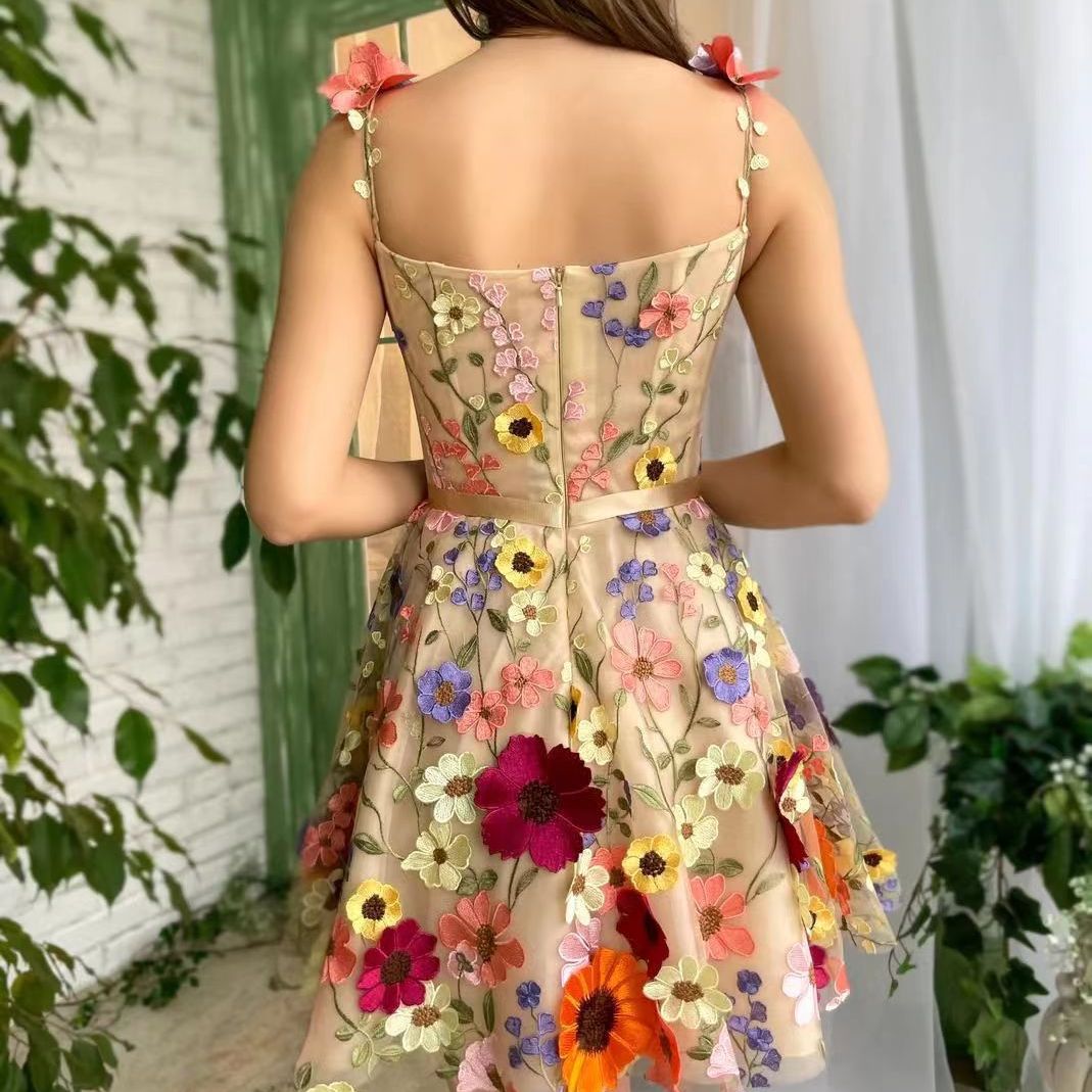 Women'S 3D Flower Embroidery Wrapped Hip Sexy Dress