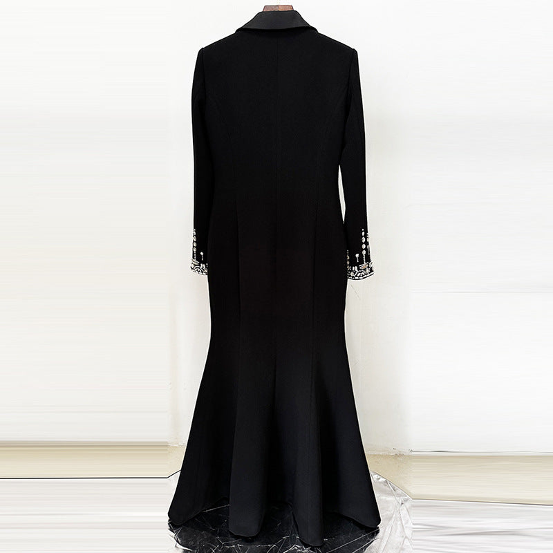 Elegant Tailored Satin Dress With Beaded Embellishments