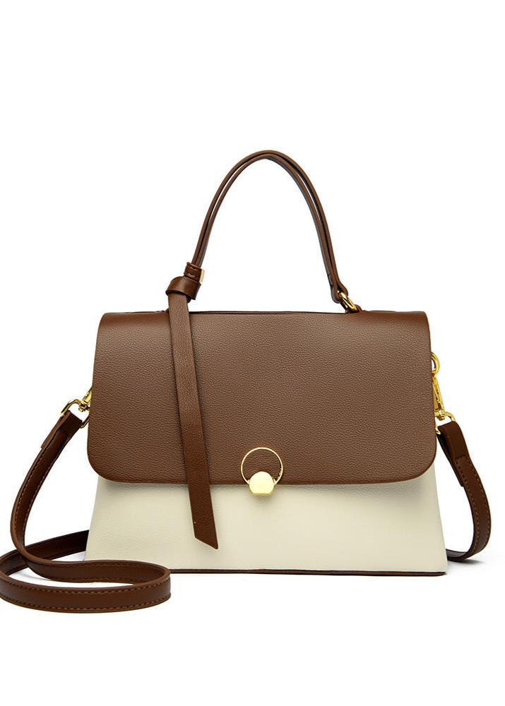 Two Tone Leather Top Handle Shoulder Bag