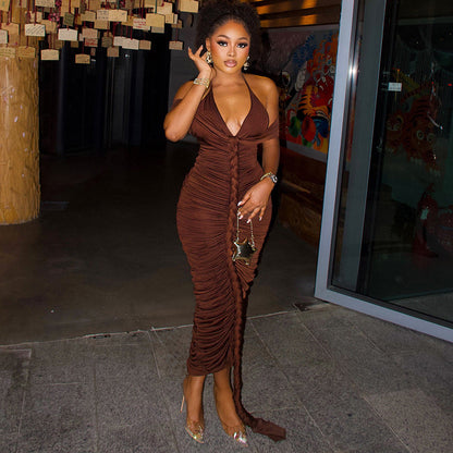 Stylish Sleeveless Bodycon Dress Deep Brown