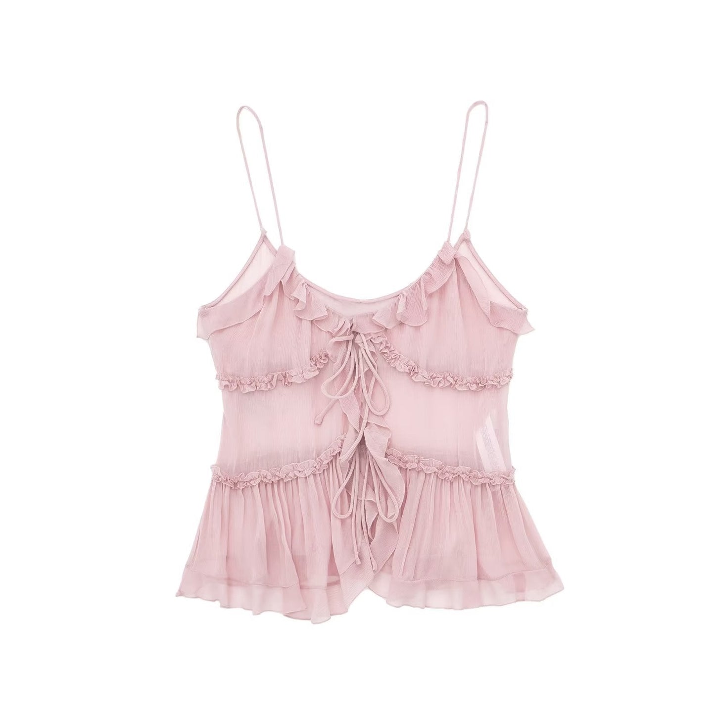 Solid Color Layered Ruffle Spaghetti Strap Top