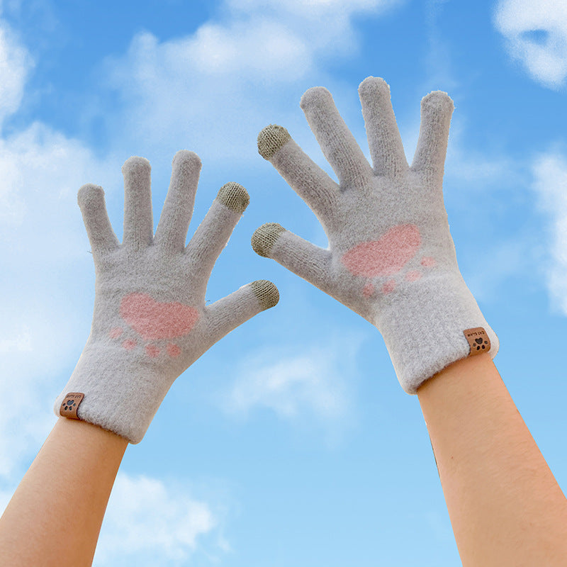 Smiley Face Plush Winter Gloves Touch Screen Outdoor Gloves