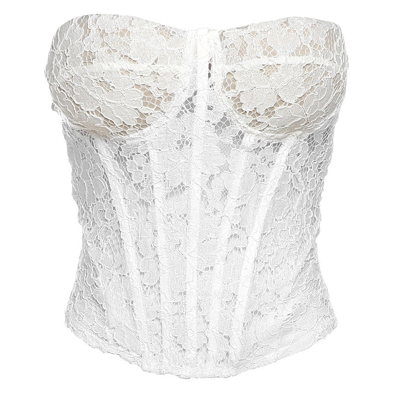 French Vintage Lace Strapless Top And Bodycon Skirt Set