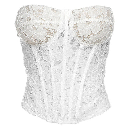 French Vintage Lace Strapless Top And Bodycon Skirt Set