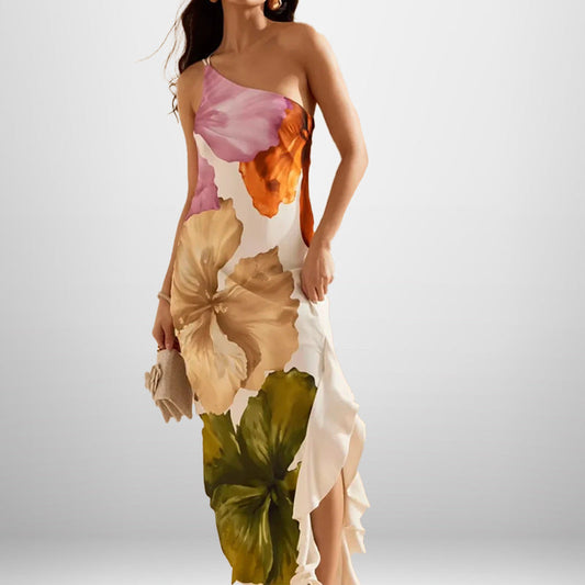 Elegant Floral Print Sleeveless Dress For Casual Wear