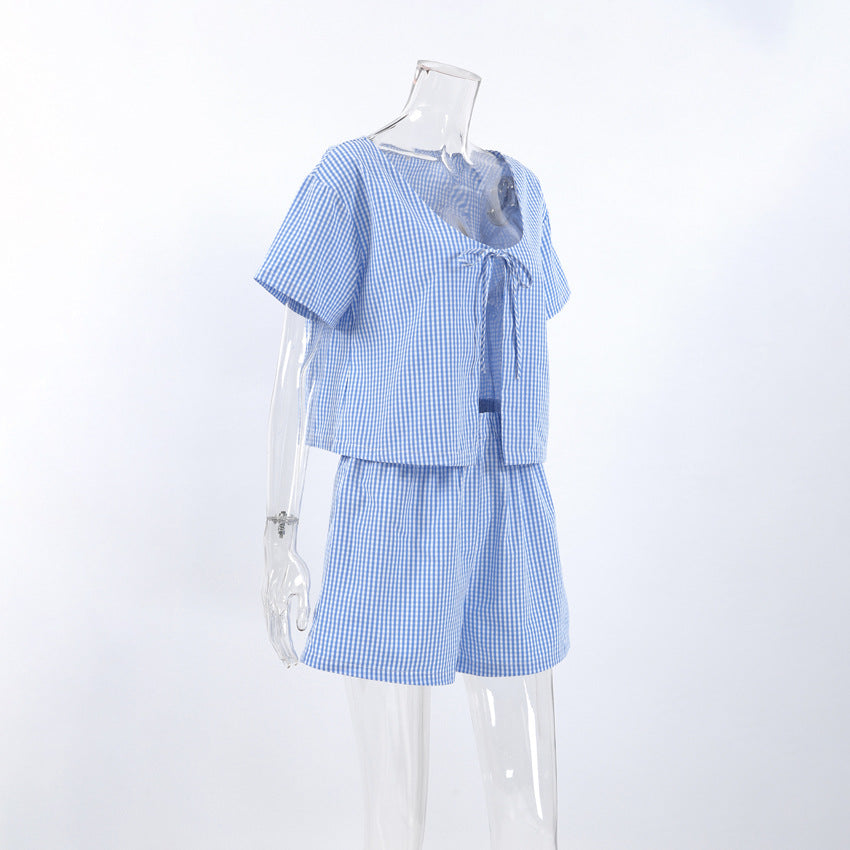 Plaid String Tie Homewear Sets
