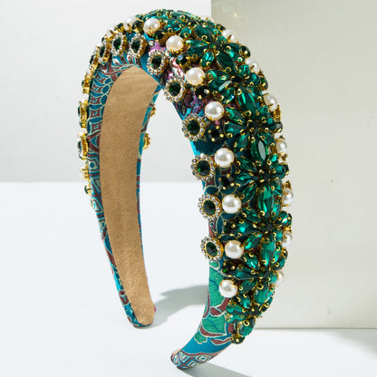 Embroidered Fabric Sponge Headband Vintage Baroque Style Headpiece for Women