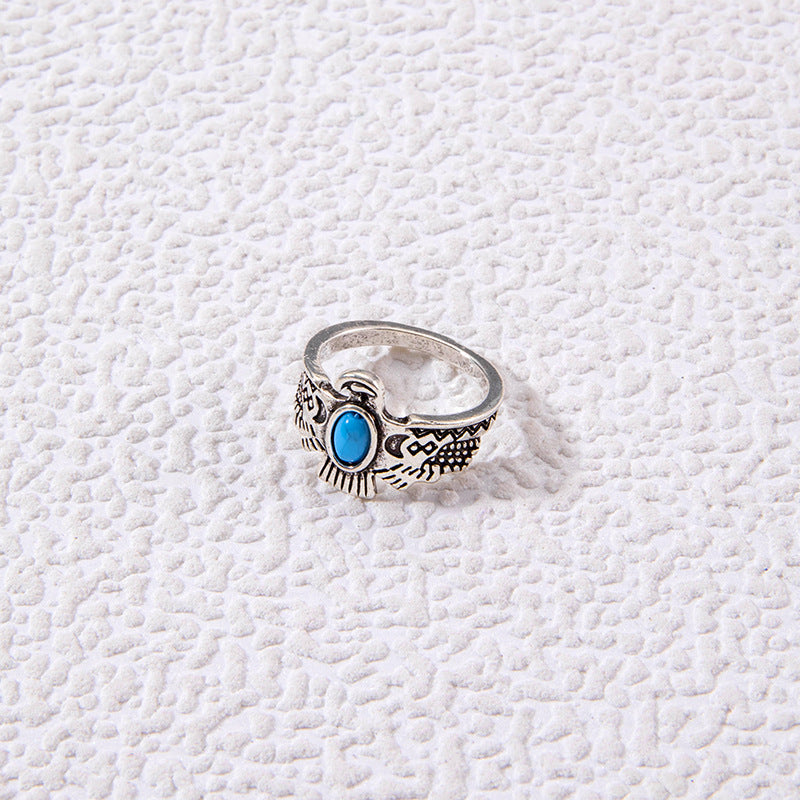 Vintage Geometric Turquoise Ring Set Alloy Fashion Jewelry
