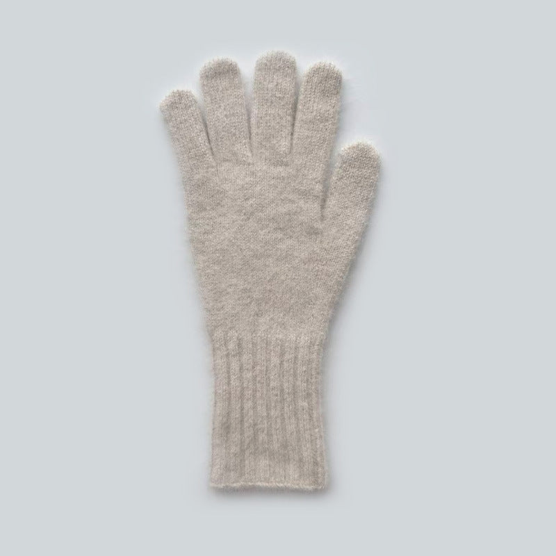 Raccoon Fur Knitted Touchscreen Gloves Stylish Long Warm Five-Finger Winter Gloves
