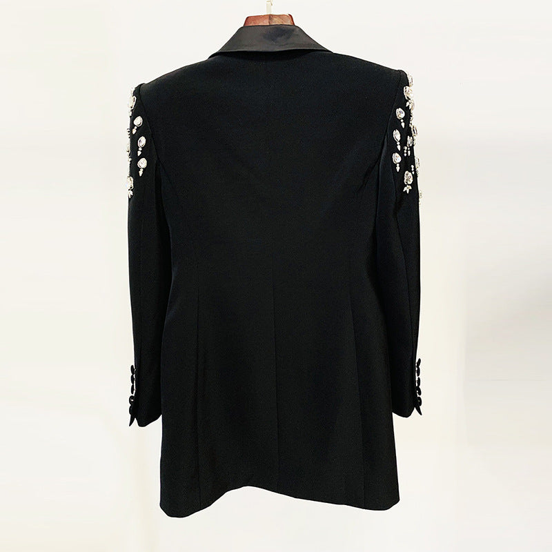 Chic Long Blazer With Beaded Embellishments