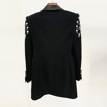 Chic Long Blazer With Beaded Embellishments