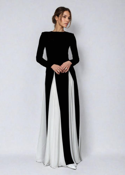 Two Tone Long Sleeve Maxi Dress In Black
