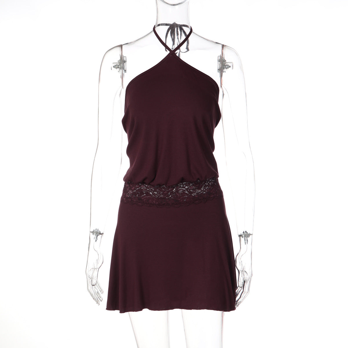 Sleeveless Halter Neck Mini Dress in Solid Colors