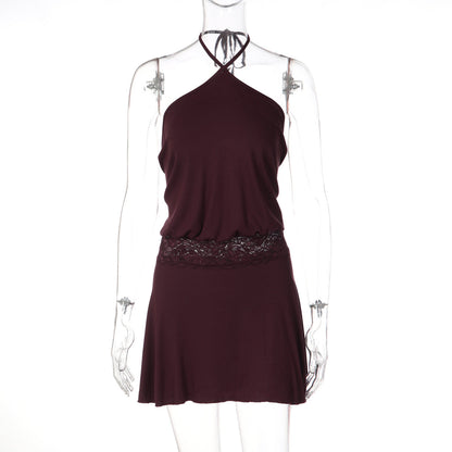 Sleeveless Halter Neck Mini Dress in Solid Colors