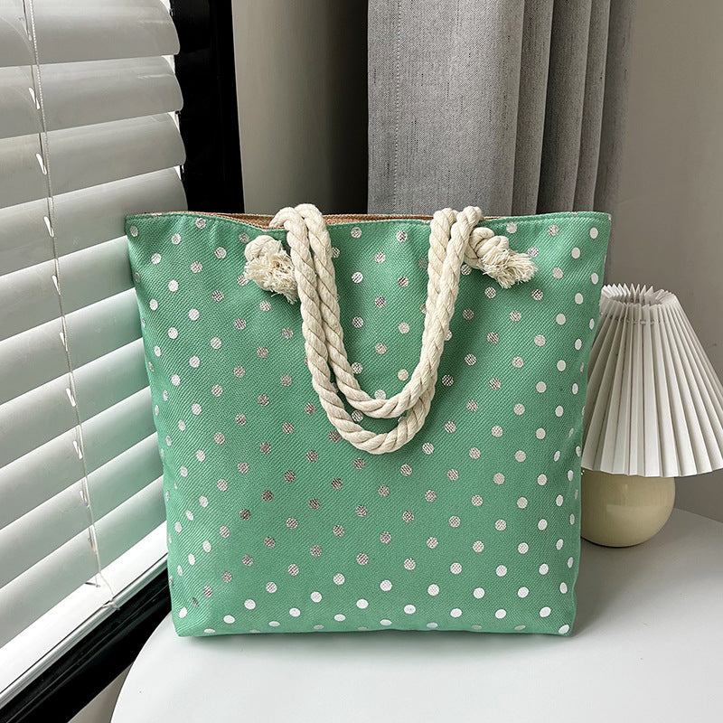 Large Capacity Linen Tote Bag with Dual-Sided Gold Foil Design