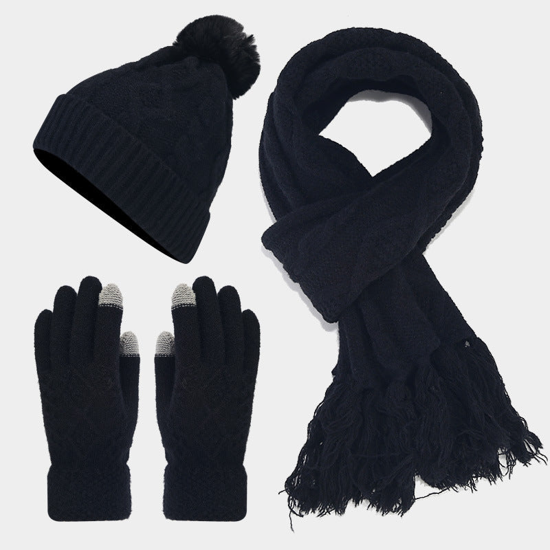 Winter Cable Knit Thermal Scarf Hat Gloves Sets