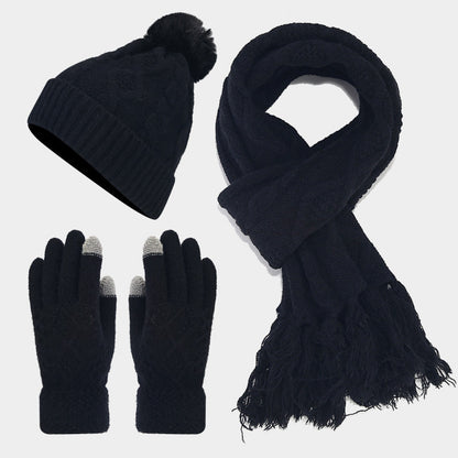 Winter Cable Knit Thermal Scarf Hat Gloves Sets