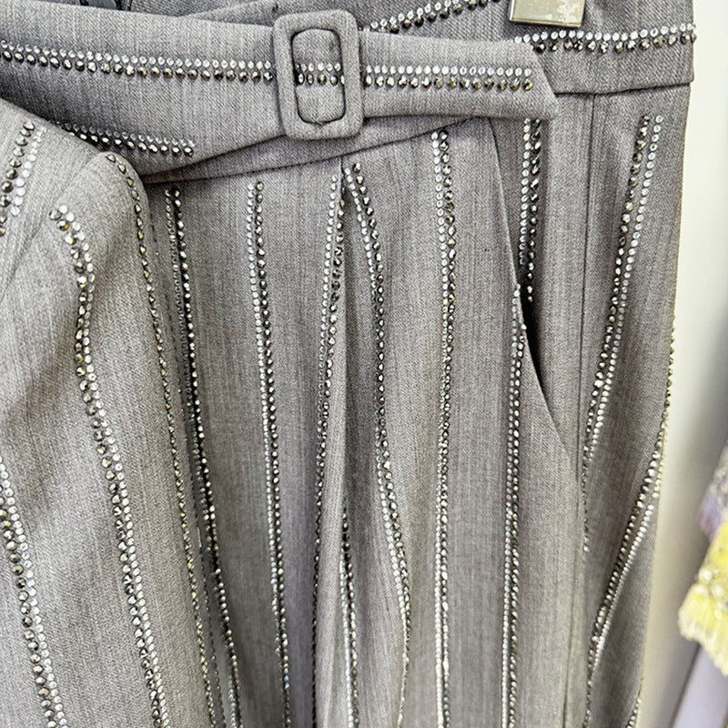 Gray Double-Breasted Blazer Pantsuit Set