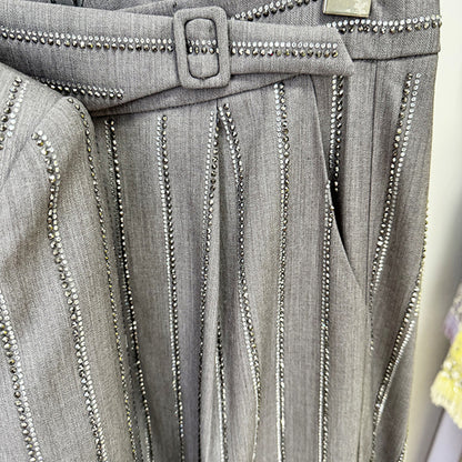 Gray Double-Breasted Blazer Pantsuit Set