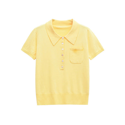 Casual Short Sleeve Solid Color Knit Top