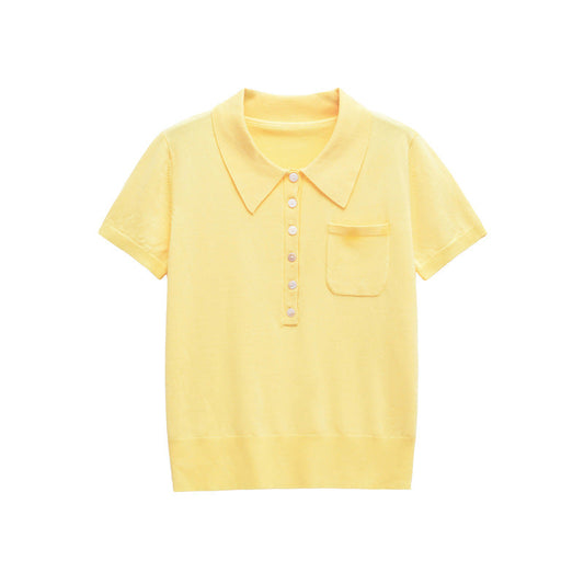 Casual Short Sleeve Solid Color Knit Top