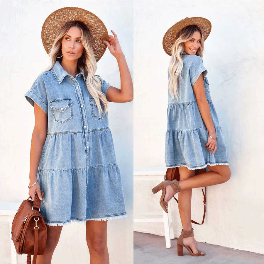 Trendy Casual Denim Short Sleeve Dress