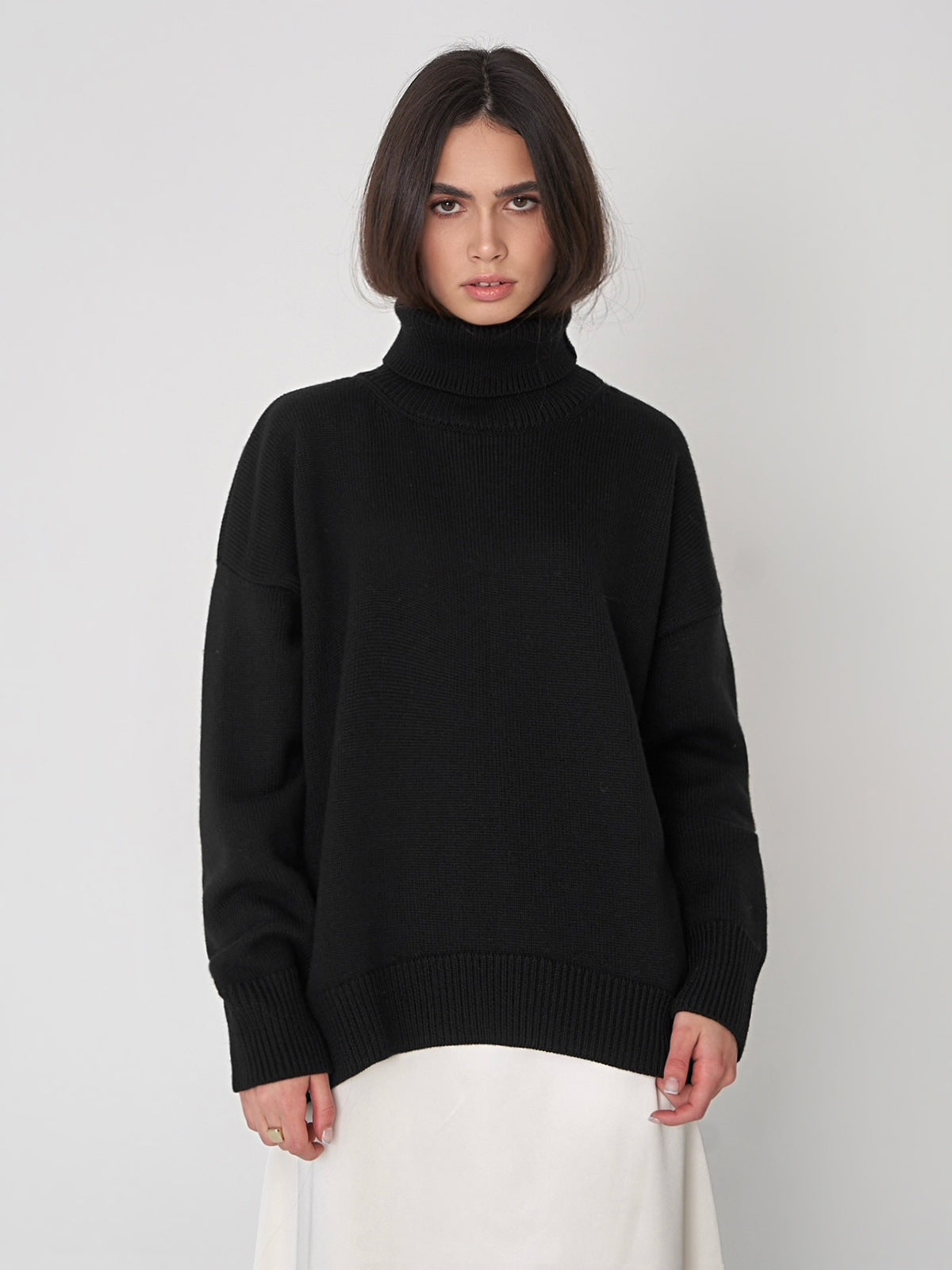 Solid Turtleneck Sweater Cozy Knit Pullover for Women