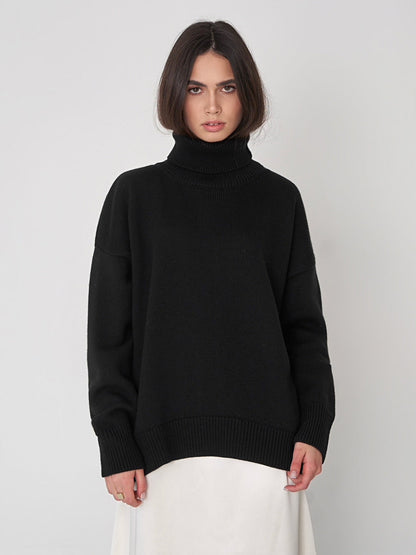 Solid Turtleneck Sweater Soft Knitted Pullover Casual Style