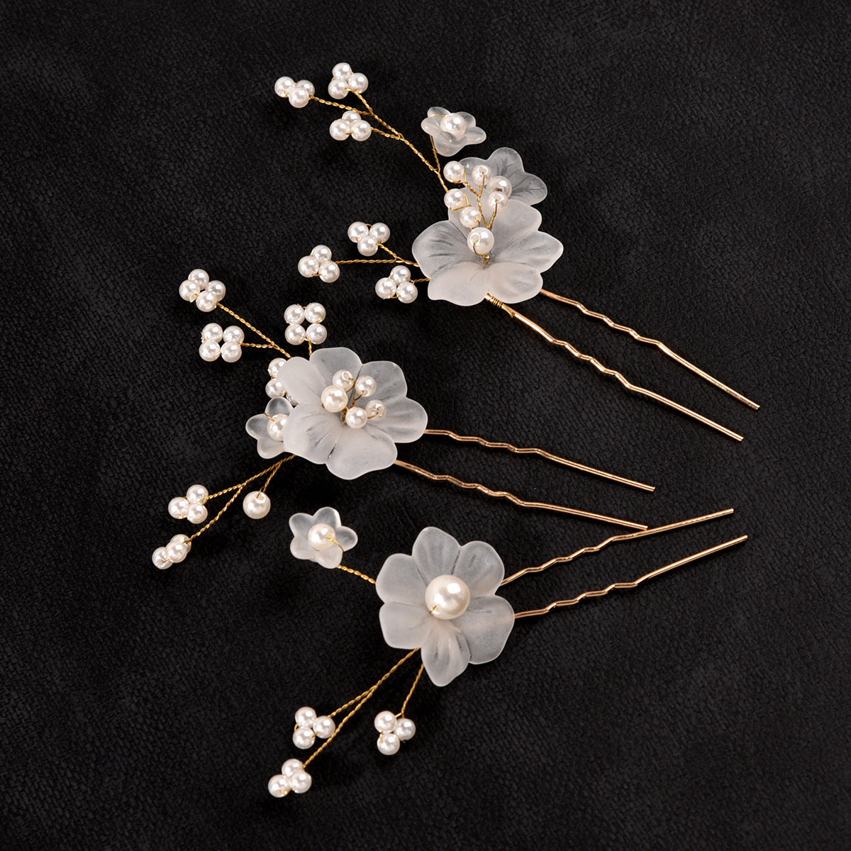 Bridal Hair Accessories Elegant White Flower Hairpins Set of 3