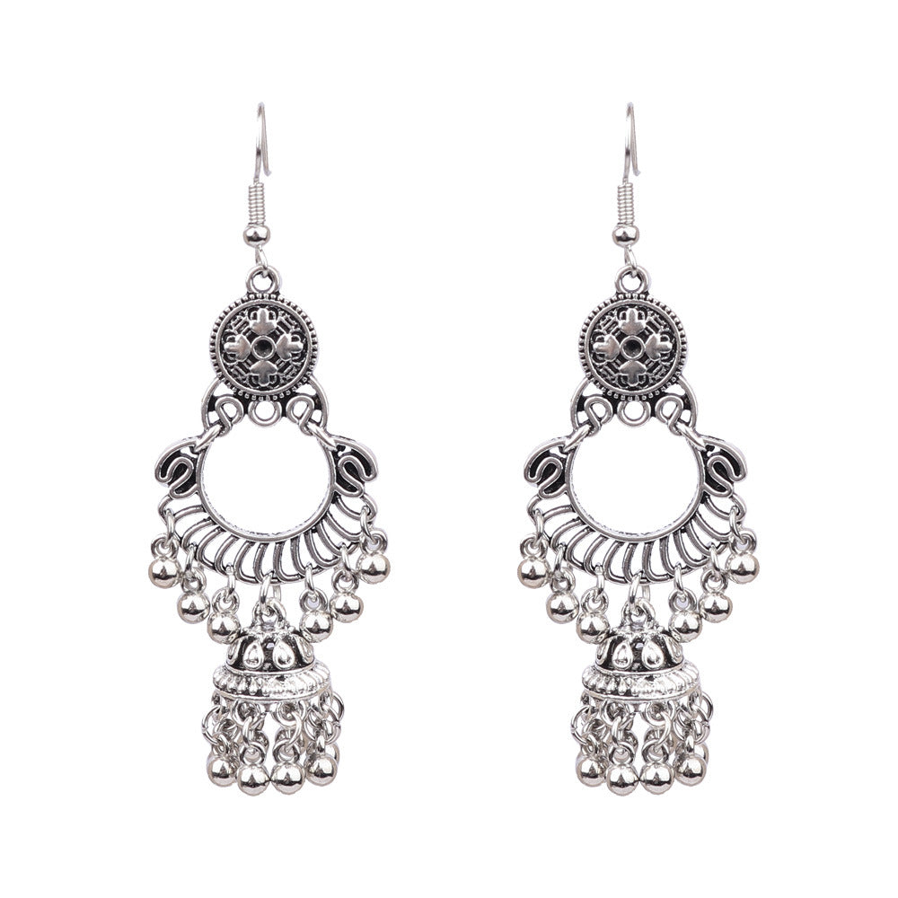 Vintage Tribal Silver Earrings with Beads and Tassels