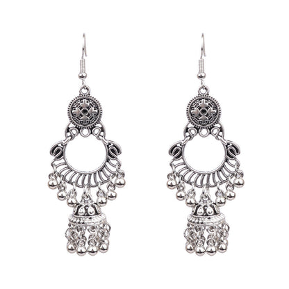 Vintage Tribal Silver Earrings with Beads and Tassels