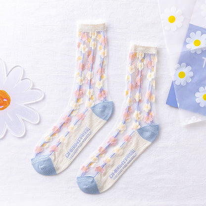 Rufia -  Hollow-out Floral Pattern Sheer Socks