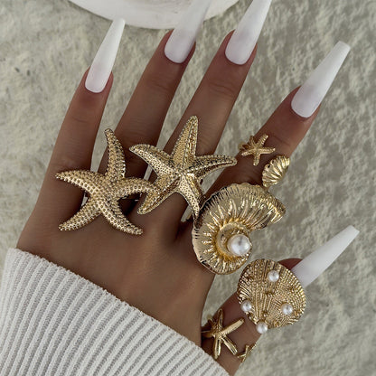 Floral Design Liquid Lava Opening Ring Set Fashionable Casual Jewelry