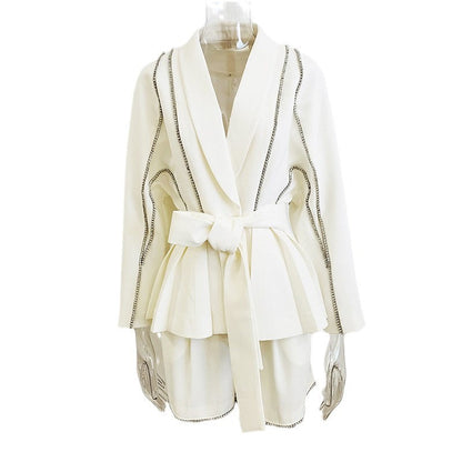 Batwing Sleeve Belted Blazer Shorts Set Elegant Style