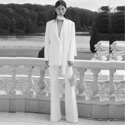Button-Up Cotton Blazer Pants Set