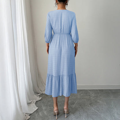 Elegant A-Line Maxi Dress Soft Knit Fabric Casual Outfit