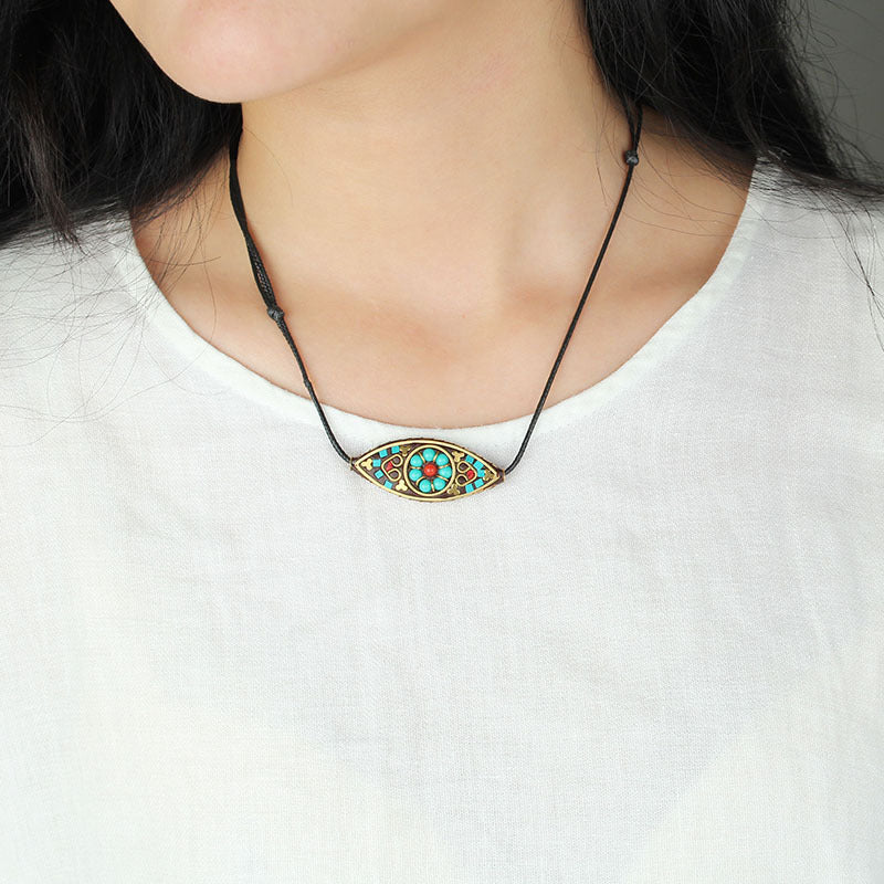 Ethnic Nepalese Buddha'S Eye Pendant Necklace