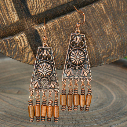 Bohemian Vintage Brown Earring Set Geometric Tassel Earrings
