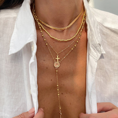 Hip Hop Cross Pendant Necklace With Imitation Pearl Chain