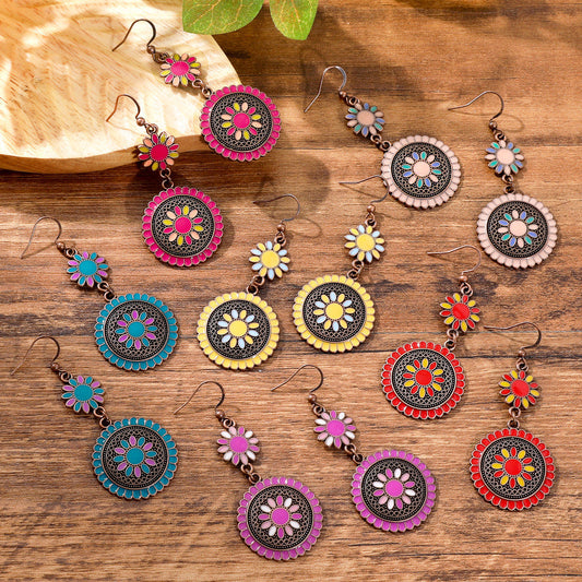 Vintage Floral Drop Earrings Colorful Yunnan Earrings for Women