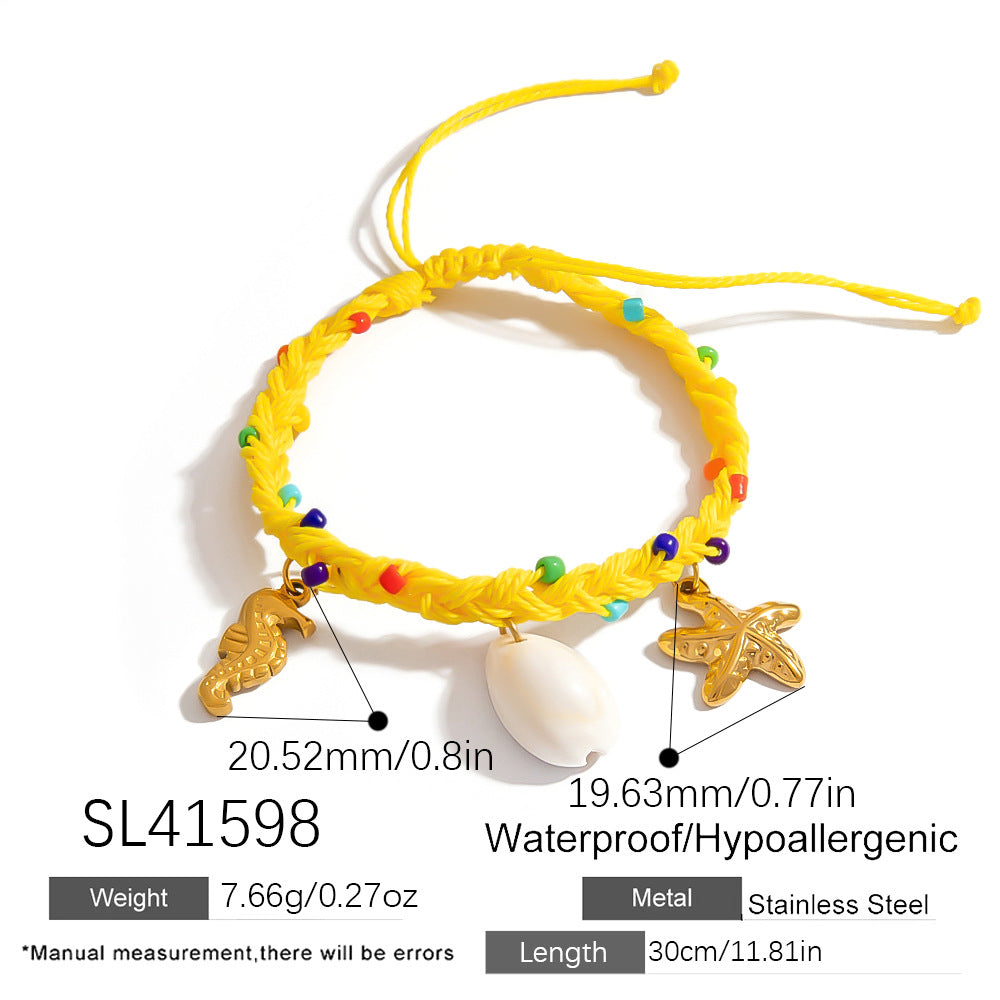 Bohemian Adjustable Shell and Starfish Pendant Bracelet