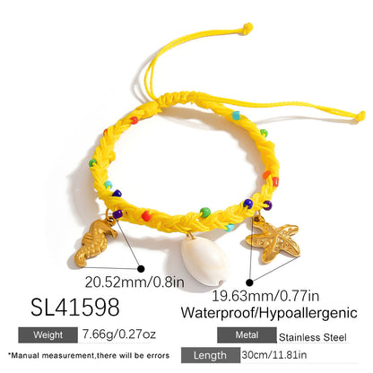Bohemian Adjustable Shell and Starfish Pendant Bracelet