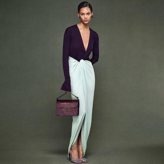Elegant Deep V-Neck Long Sleeve Maxi Dress